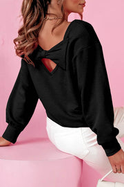 Black Bowknot Dewback Round Neck Sweatshirt - Fashion Queen -  1
