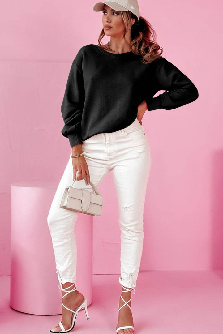 Black Bowknot Dewback Round Neck Sweatshirt - Fashion Queen -  14