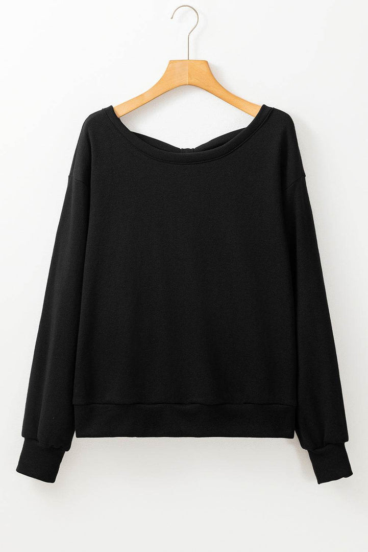 Black Bowknot Dewback Round Neck Sweatshirt - Fashion Queen -  16