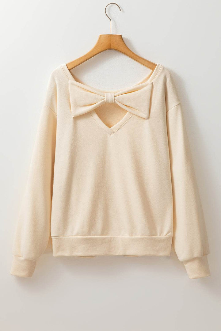 Black Bowknot Dewback Round Neck Sweatshirt - Fashion Queen -  26