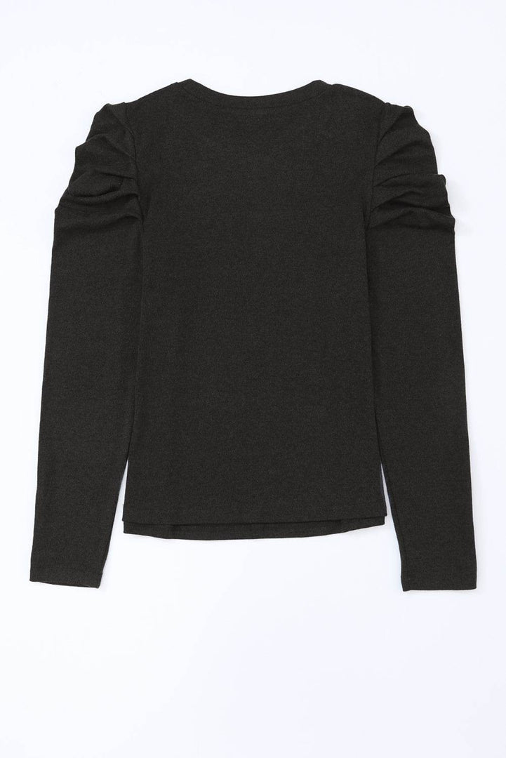 Black Buttoned Puff Long Sleeve Sheath Top - Fashion Queen -  13