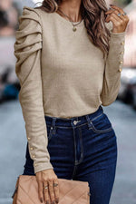 Load image into Gallery viewer, Black Buttoned Puff Long Sleeve Sheath Top - Fashion Queen -  18
