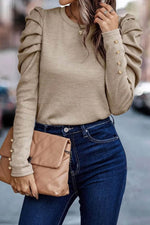 Load image into Gallery viewer, Black Buttoned Puff Long Sleeve Sheath Top - Fashion Queen -  19
