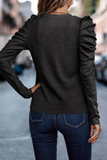 Load image into Gallery viewer, Black Buttoned Puff Long Sleeve Sheath Top - Fashion Queen -  2
