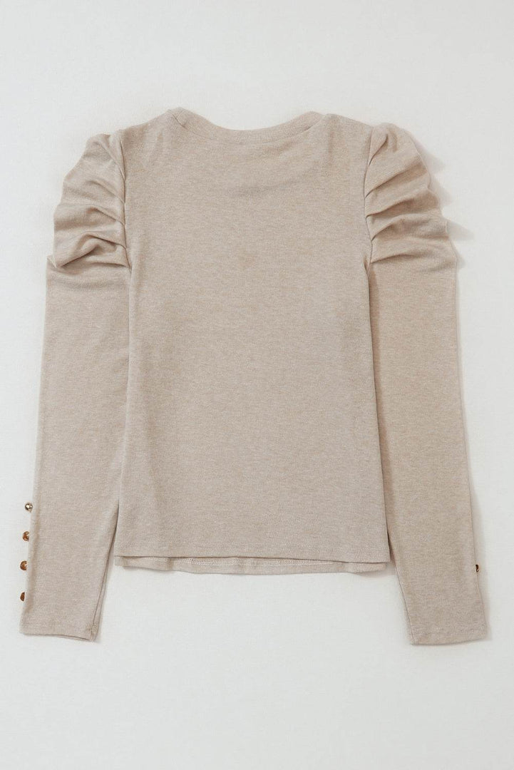 Black Buttoned Puff Long Sleeve Sheath Top - Fashion Queen -  21