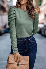 Load image into Gallery viewer, Black Buttoned Puff Long Sleeve Sheath Top - Fashion Queen -  27
