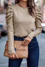 Load image into Gallery viewer, Black Buttoned Puff Long Sleeve Sheath Top - Fashion Queen -  4
