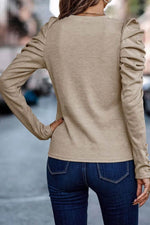 Load image into Gallery viewer, Black Buttoned Puff Long Sleeve Sheath Top - Fashion Queen -  5

