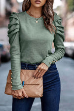 Load image into Gallery viewer, Black Buttoned Puff Long Sleeve Sheath Top - Fashion Queen -  7
