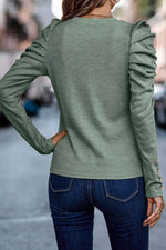 Load image into Gallery viewer, Black Buttoned Puff Long Sleeve Sheath Top - Fashion Queen -  8
