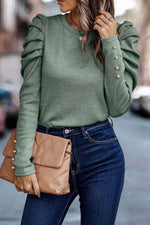 Load image into Gallery viewer, Black Buttoned Puff Long Sleeve Sheath Top - Fashion Queen -  9
