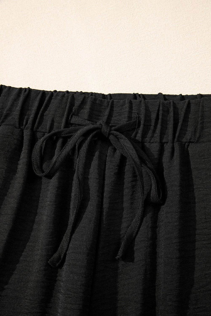 Black Buttoned Vest Drawstring Wide Leg Pants 2pcs Set - Fashion Queen -  16
