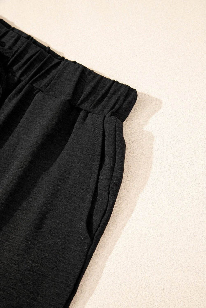 Black Buttoned Vest Drawstring Wide Leg Pants 2pcs Set - Fashion Queen -  17