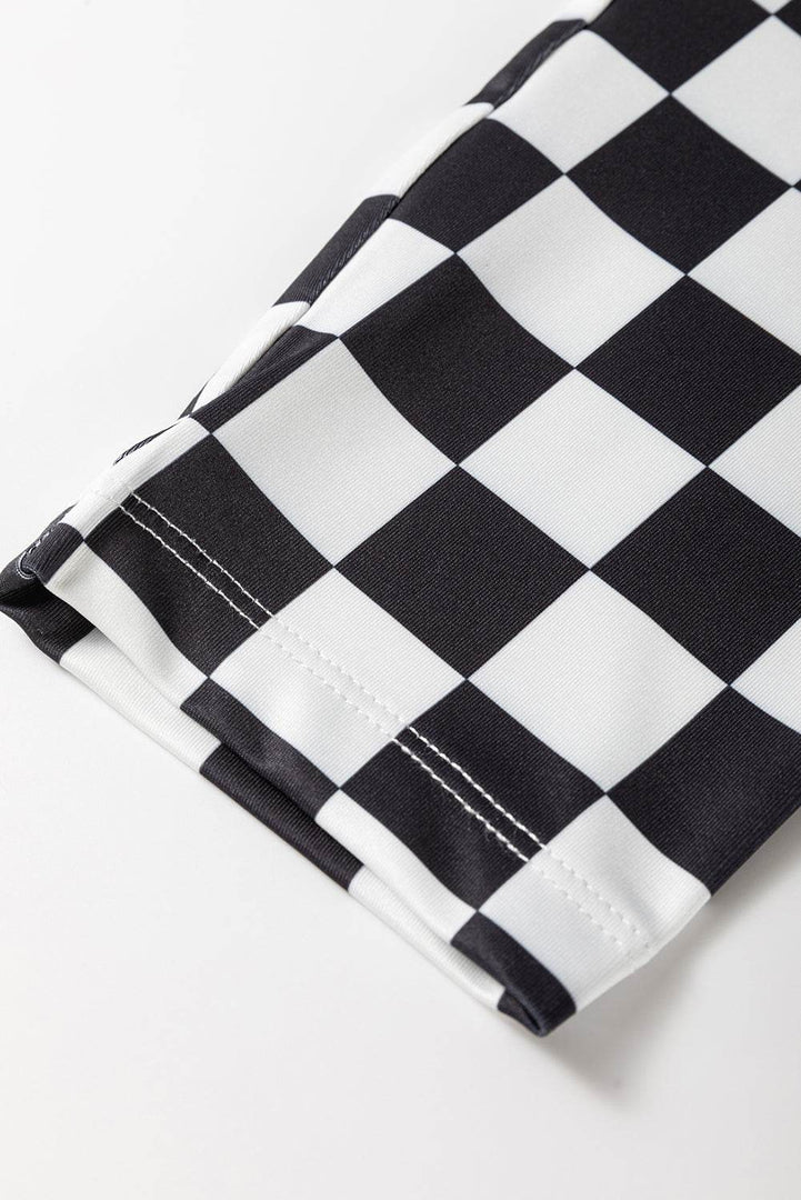 Black Checkered Pattern High Waist Skinny Leggings - Fashion Queen -  10
