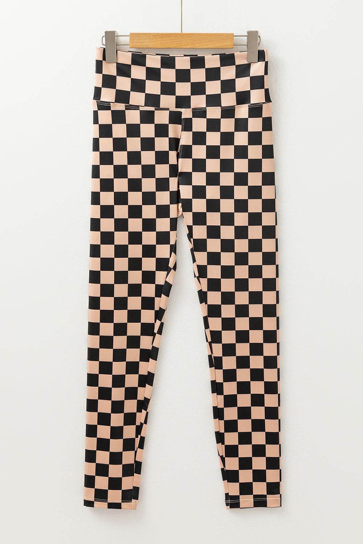 Black Checkered Pattern High Waist Skinny Leggings - Fashion Queen -  12