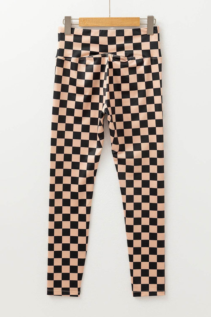 Black Checkered Pattern High Waist Skinny Leggings - Fashion Queen -  13