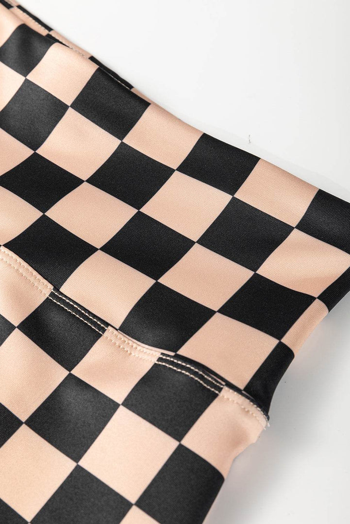 Black Checkered Pattern High Waist Skinny Leggings - Fashion Queen -  14