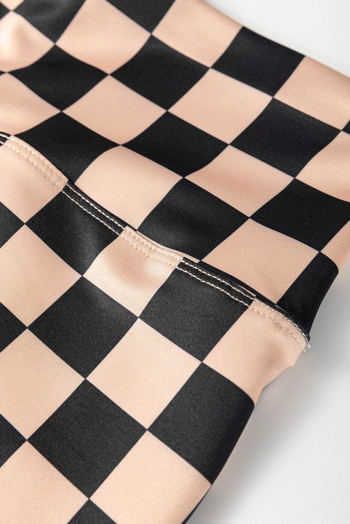 Black Checkered Pattern High Waist Skinny Leggings - Fashion Queen -  15