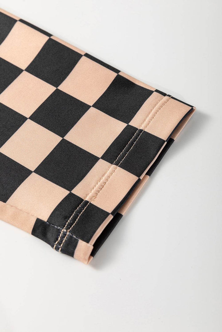Black Checkered Pattern High Waist Skinny Leggings - Fashion Queen -  16