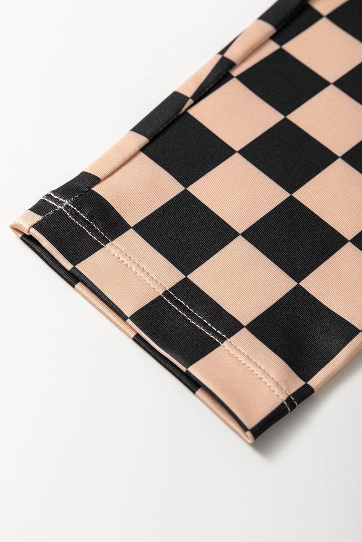 Black Checkered Pattern High Waist Skinny Leggings - Fashion Queen -  18