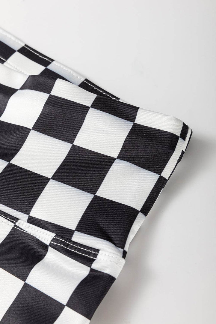 Black Checkered Pattern High Waist Skinny Leggings - Fashion Queen -  7