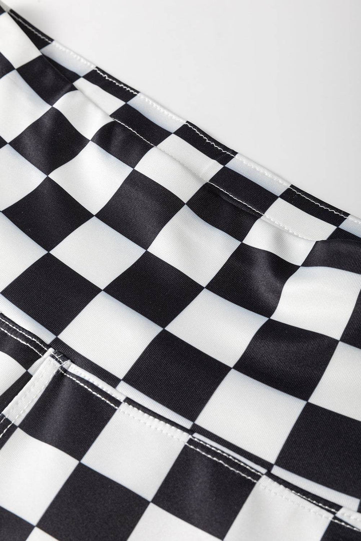 Black Checkered Pattern High Waist Skinny Leggings - Fashion Queen -  8
