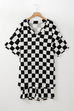 Load image into Gallery viewer, Black Checkered Pattern Tee and Shorts Plus Size Two Piece Set - Fashion Queen -  1
