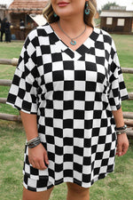 Load image into Gallery viewer, Black Checkered Pattern Tee and Shorts Plus Size Two Piece Set - Fashion Queen -  13
