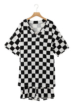 Load image into Gallery viewer, Black Checkered Pattern Tee and Shorts Plus Size Two Piece Set - Fashion Queen -  15
