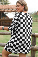 Load image into Gallery viewer, Black Checkered Pattern Tee and Shorts Plus Size Two Piece Set - Fashion Queen -  8
