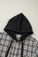 Load image into Gallery viewer, Black Checkered Print Loose Fit Buttoned Hooded Shacket - Fashion Queen -  17
