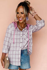 Load image into Gallery viewer, Black Checkered Print Loose Fit Buttoned Hooded Shacket - Fashion Queen -  6
