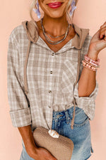 Load image into Gallery viewer, Black Checkered Print Loose Fit Buttoned Hooded Shacket - Fashion Queen -  7
