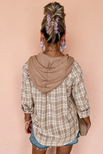 Load image into Gallery viewer, Black Checkered Print Loose Fit Buttoned Hooded Shacket - Fashion Queen -  8
