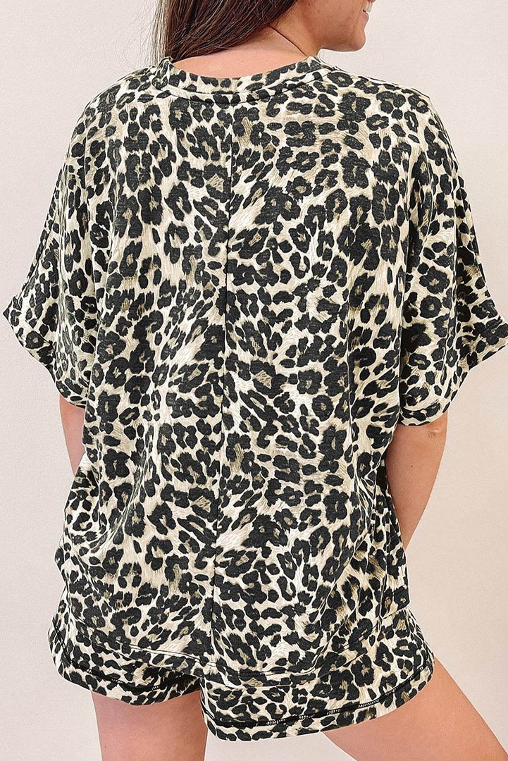 Black Cheetah Printed Casual Tee and Shorts Lounge Set - Fashion Queen -  2