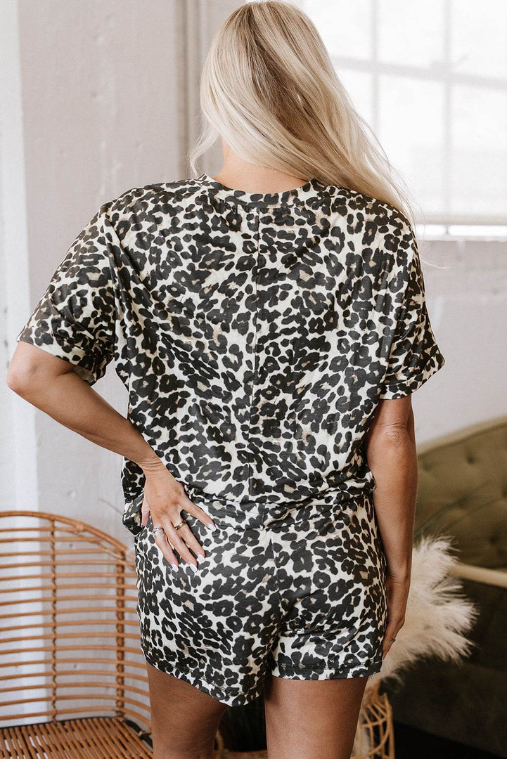 Black Cheetah Printed Casual Tee and Shorts Lounge Set - Fashion Queen -  20