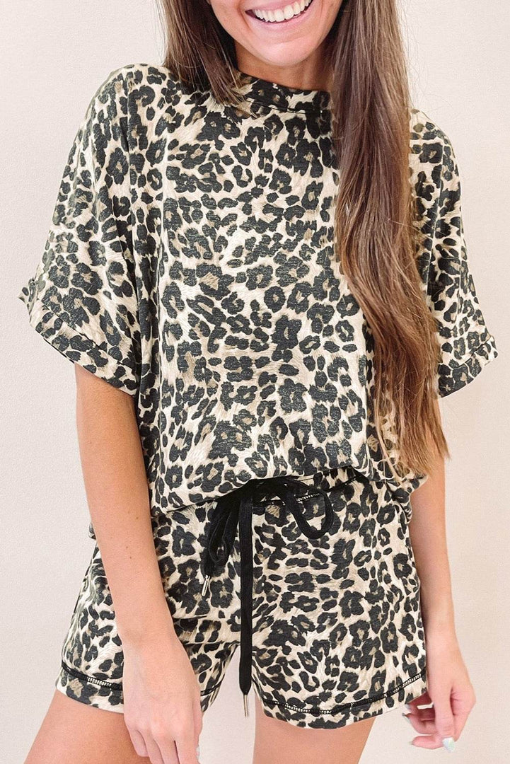 Black Cheetah Printed Casual Tee and Shorts Lounge Set - Fashion Queen -  3