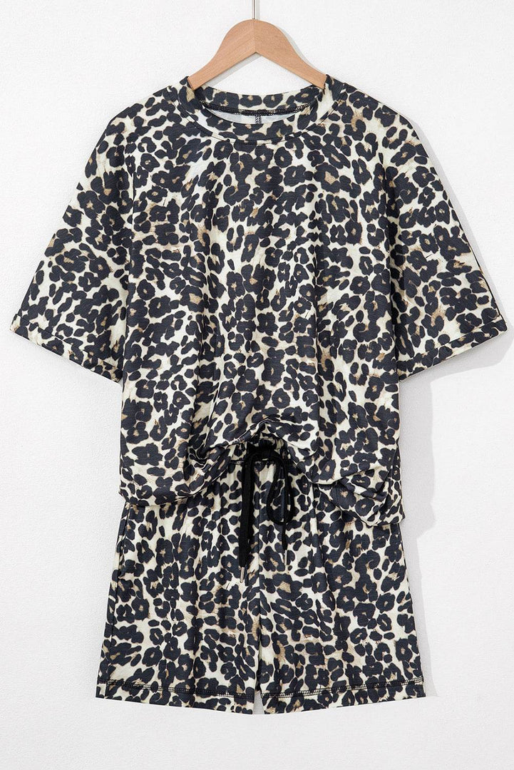 Black Cheetah Printed Casual Tee and Shorts Lounge Set - Fashion Queen -  5