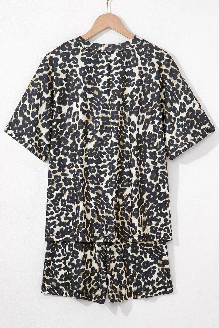 Black Cheetah Printed Casual Tee and Shorts Lounge Set - Fashion Queen -  6