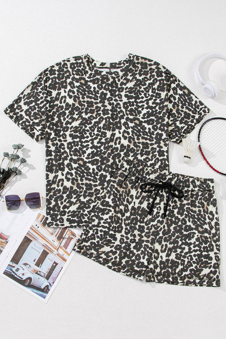 Black Cheetah Printed Casual Tee and Shorts Lounge Set - Fashion Queen -  7