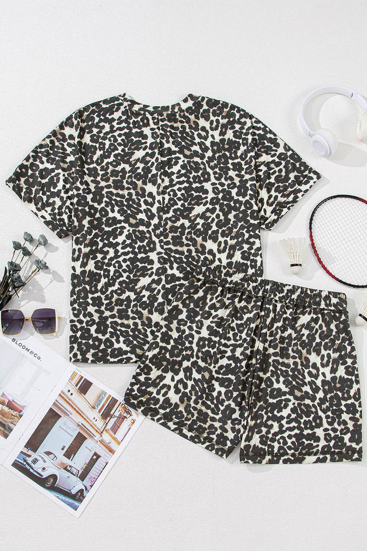 Black Cheetah Printed Casual Tee and Shorts Lounge Set - Fashion Queen -  8