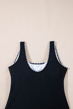 Load image into Gallery viewer, Black Color Block Ric Rac Trim U Neck One Piece Swimsuit - Fashion Queen -  13
