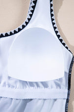 Load image into Gallery viewer, Black Color Block Ric Rac Trim U Neck One Piece Swimsuit - Fashion Queen -  18
