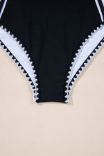 Load image into Gallery viewer, Black Color Block Ric Rac Trim U Neck One Piece Swimsuit - Fashion Queen -  19
