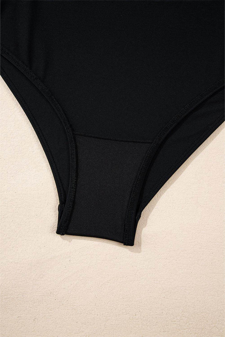 Black Colorblock Edge Belted One Piece Swimsuit - Fashion Queen -  12