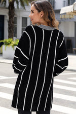 Load image into Gallery viewer, Black Colorblock Striped V Neck Knitted Loose Sweater - Fashion Queen -  10
