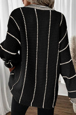 Load image into Gallery viewer, Black Colorblock Striped V Neck Knitted Loose Sweater - Fashion Queen -  2
