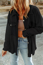 Load image into Gallery viewer, Black Contrast Flap Pockets Relaxed Shacket - Fashion Queen -  1
