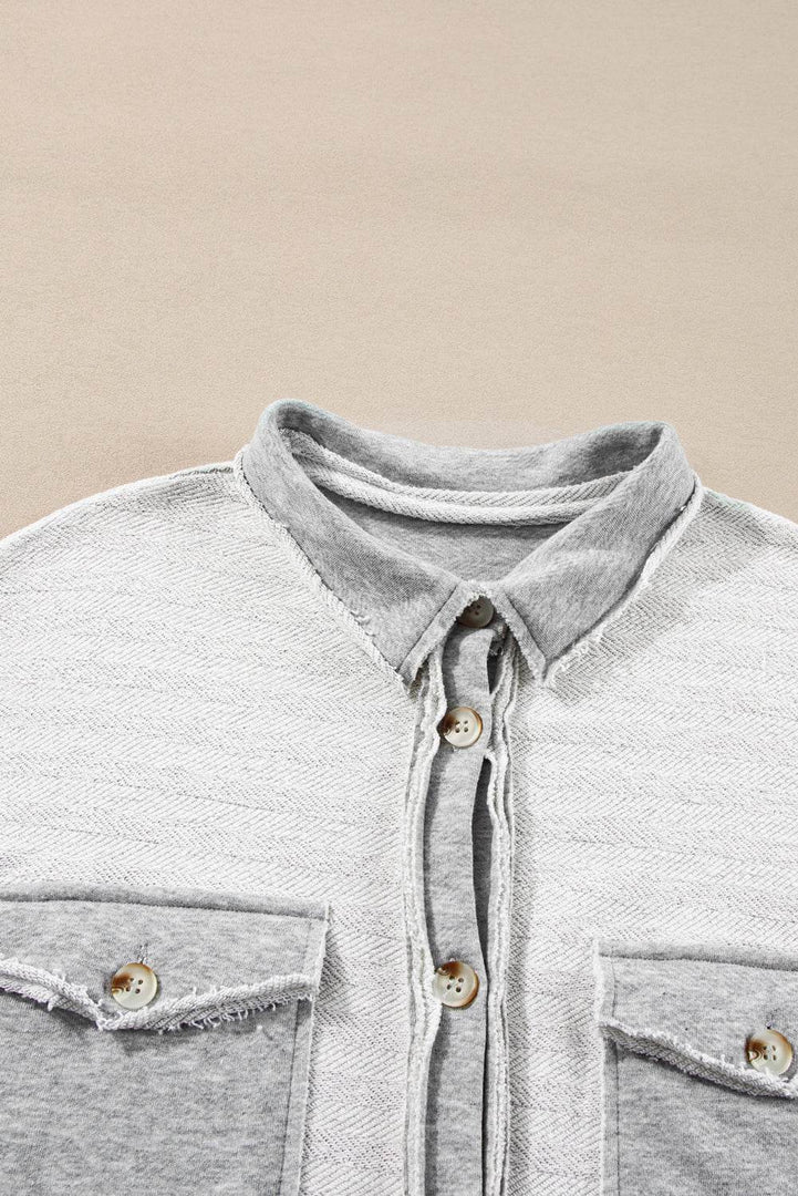 Black Contrast Flap Pockets Relaxed Shacket - Fashion Queen -  18
