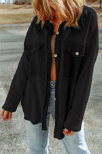 Load image into Gallery viewer, Black Contrast Flap Pockets Relaxed Shacket - Fashion Queen -  3
